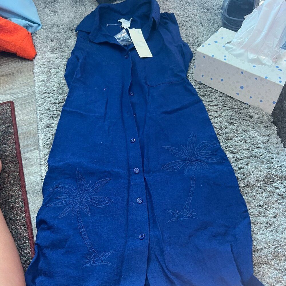 NWT Calypso St. Barth Blue button down midi dress size small‎